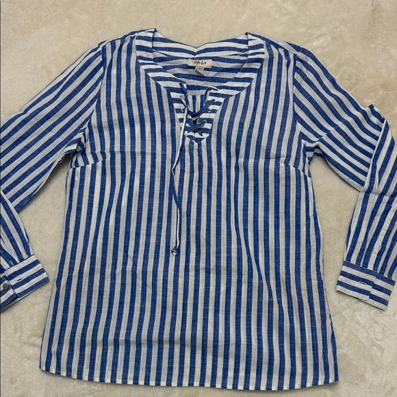 Style & Co Blue and White Striped Blouse M - Picture 1 of 4